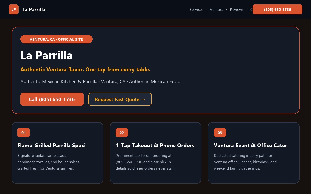 Proposed La Parrilla homepage preview